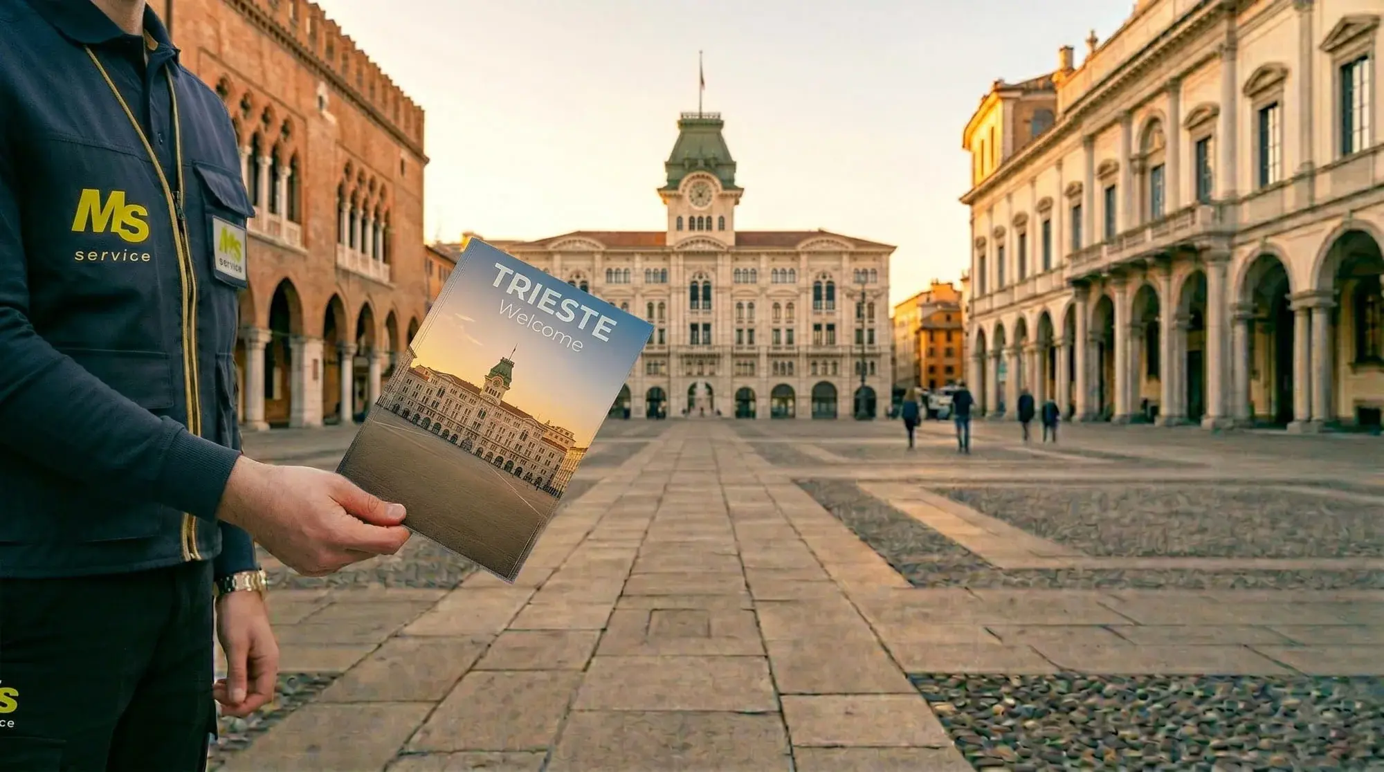 Operatore MS Service distribuisce volantini a Trieste con geolocalizzazione GPS certificata